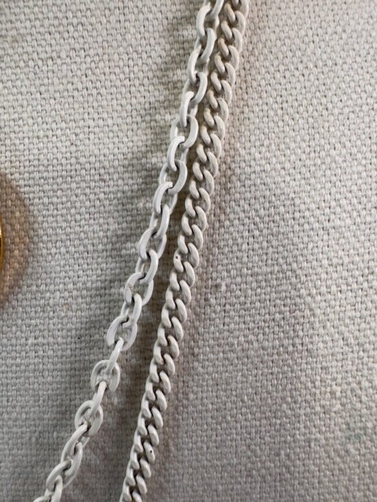 Vintage White Enamel Gold Pendant Necklace Multi Strand Chain Layered - Picture 4 of 7